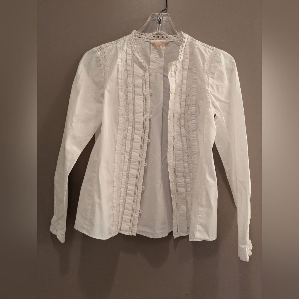 Rebecca Taylor White Ruffled Button-Up Blouse 4